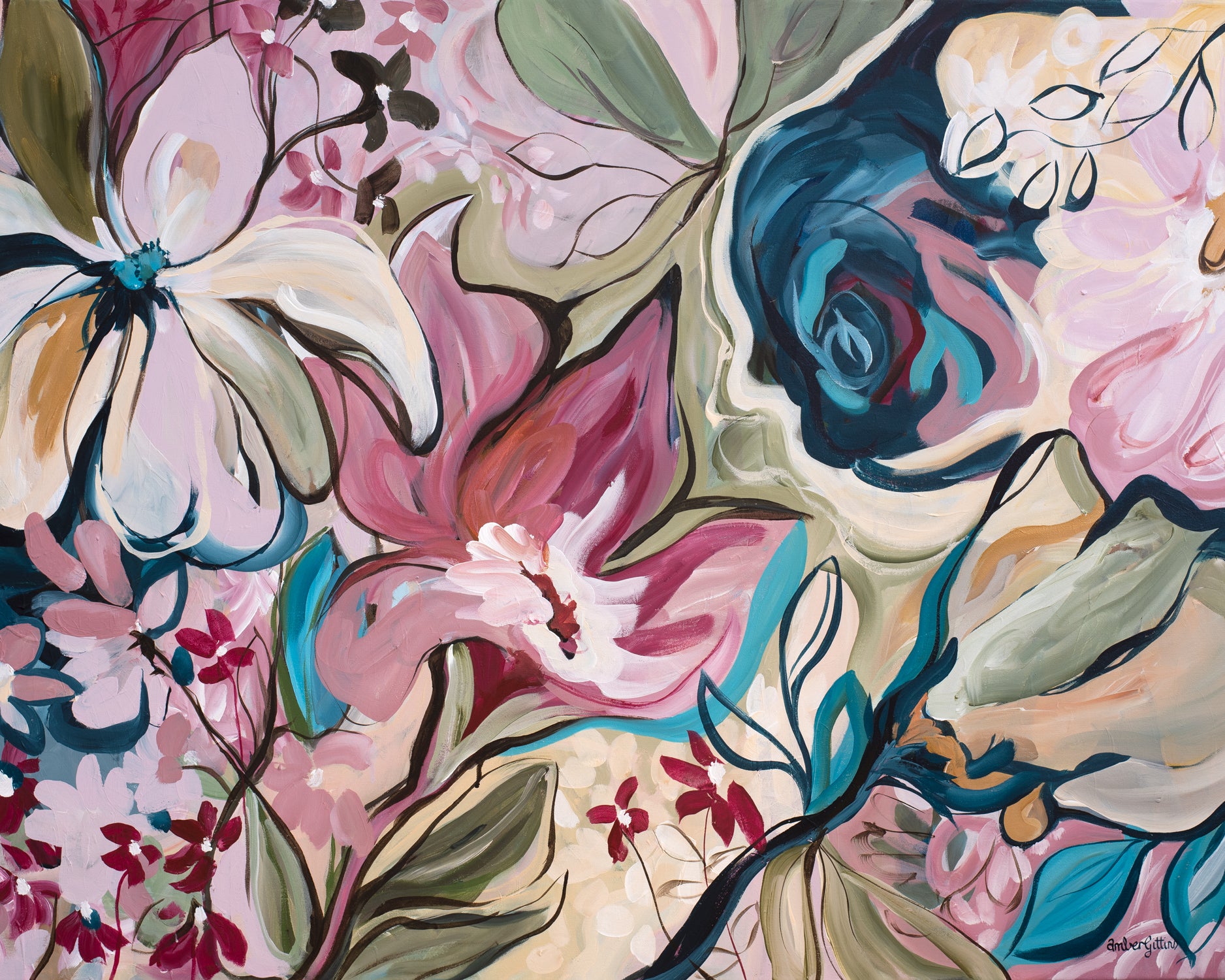 Colorful floral pattern with abstract shapes