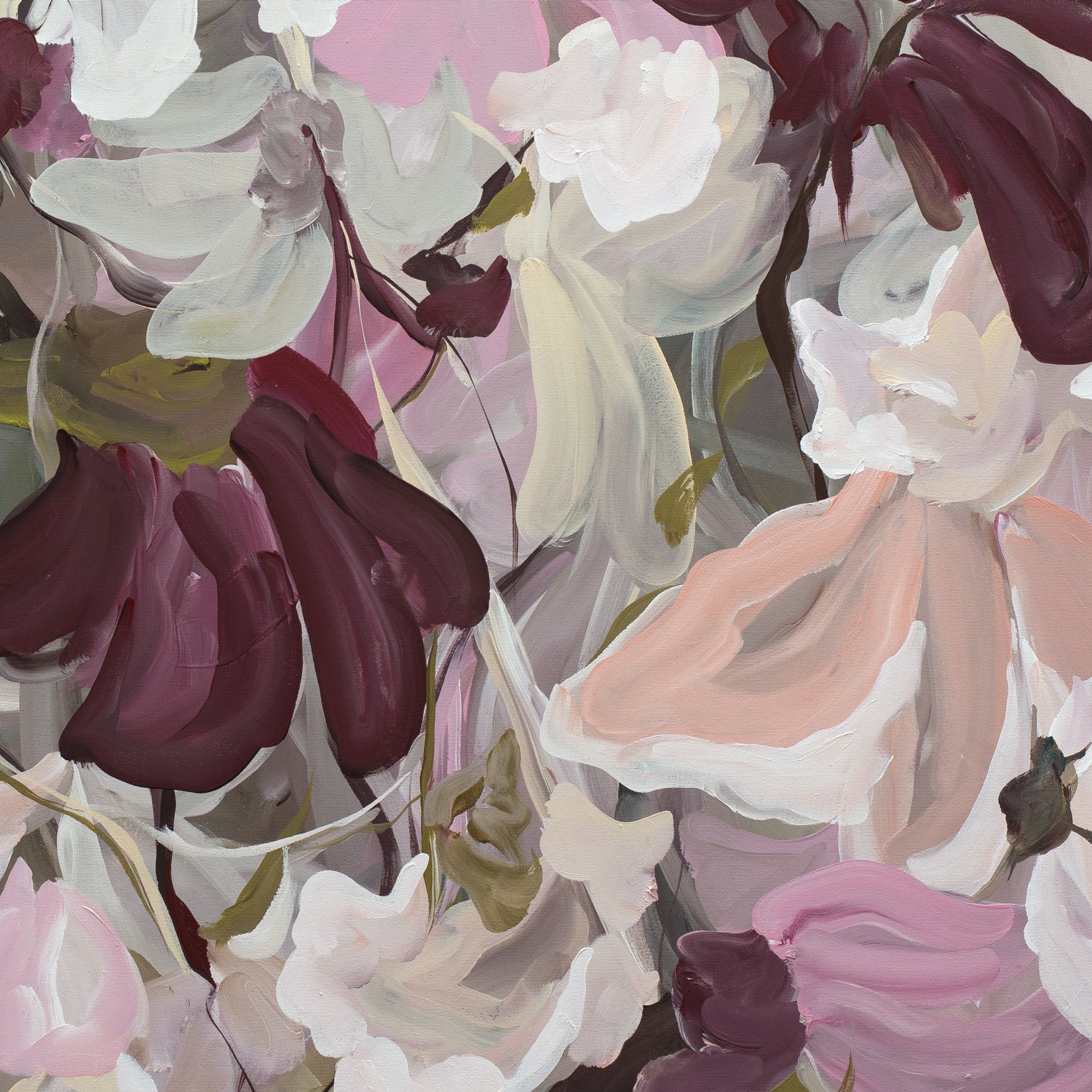 Abstract floral art print in warm earth browns and pinks. Cropped close up section.
