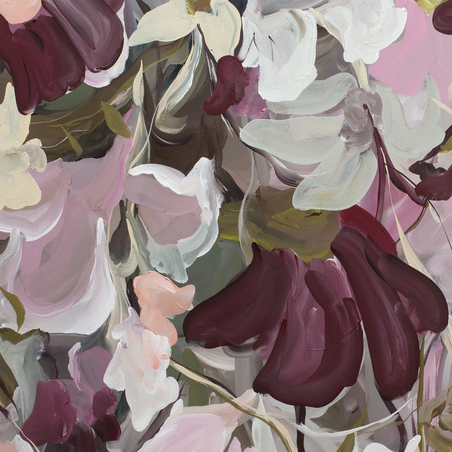 Abstract floral art print in warm earth browns and pinks. Cropped close up section.