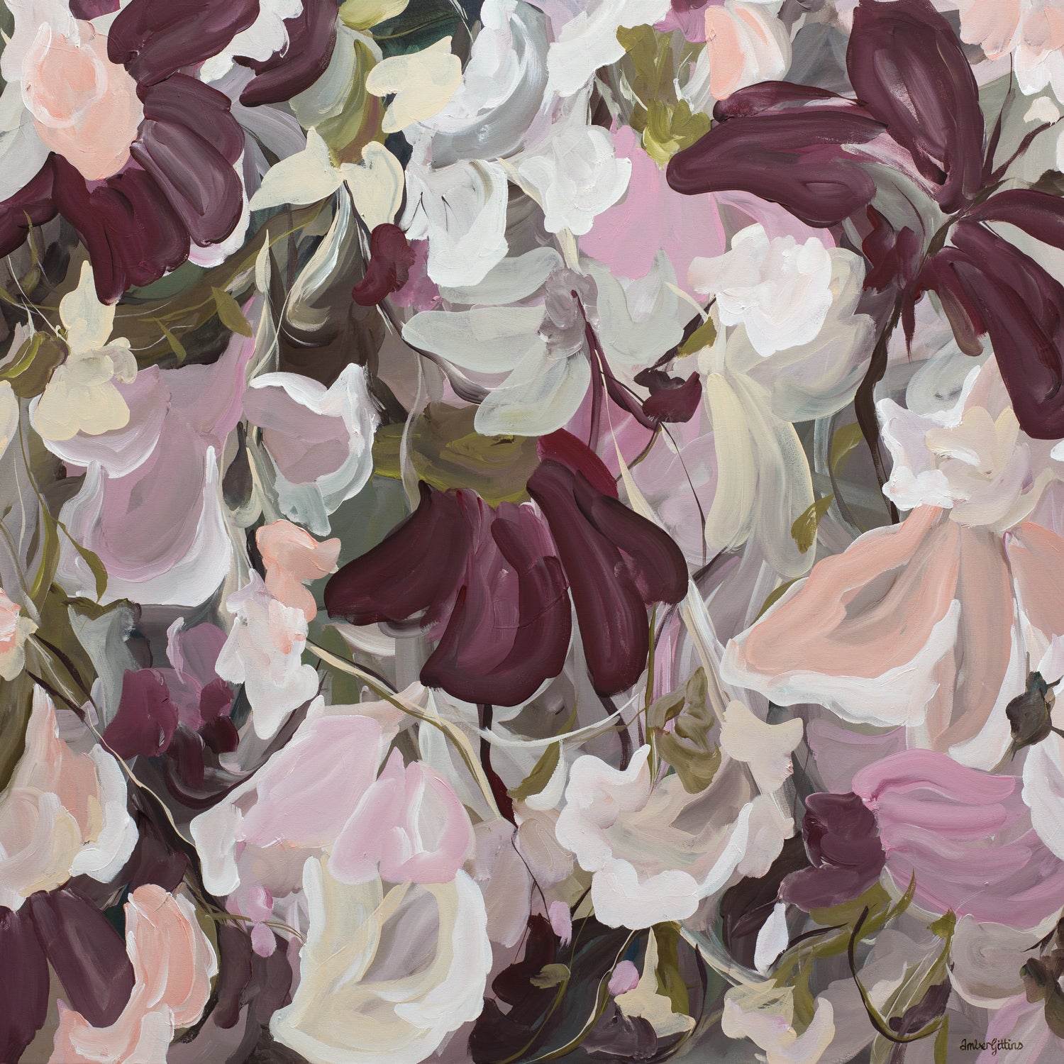 Abstract floral art print in warm earth browns and pinks.