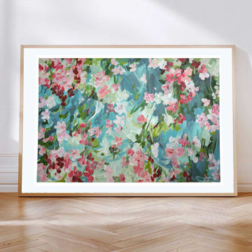 Colourful pretty abstract flowers of a japanese cherry blossom. Fine art print
