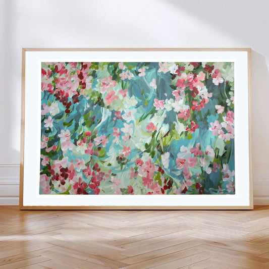 Colourful pretty abstract flowers of a japanese cherry blossom. Fine art print