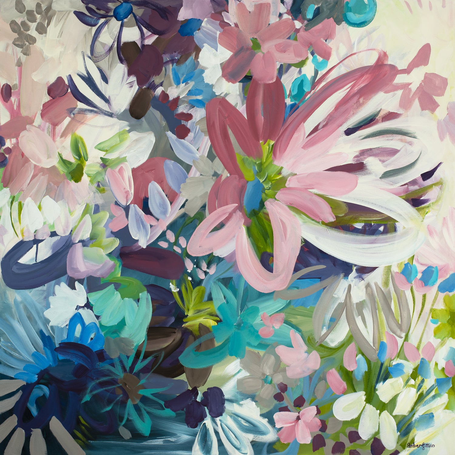 Colourful abstract flower botanical fine art print.