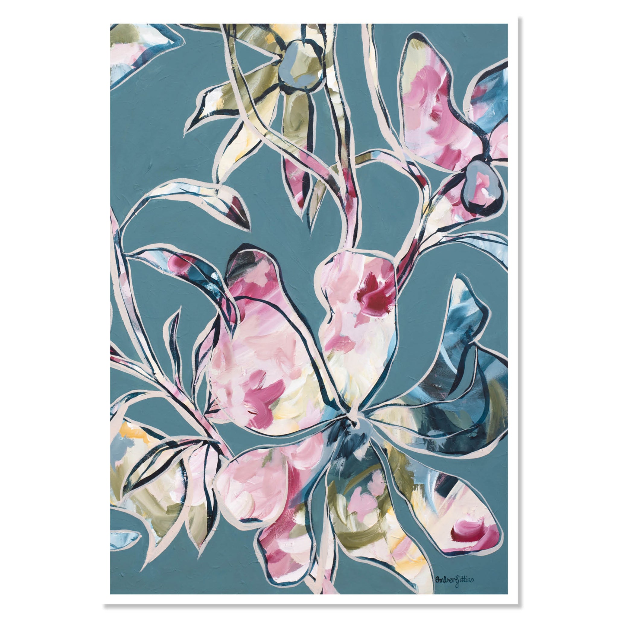 grey and pink abstract flower poster print