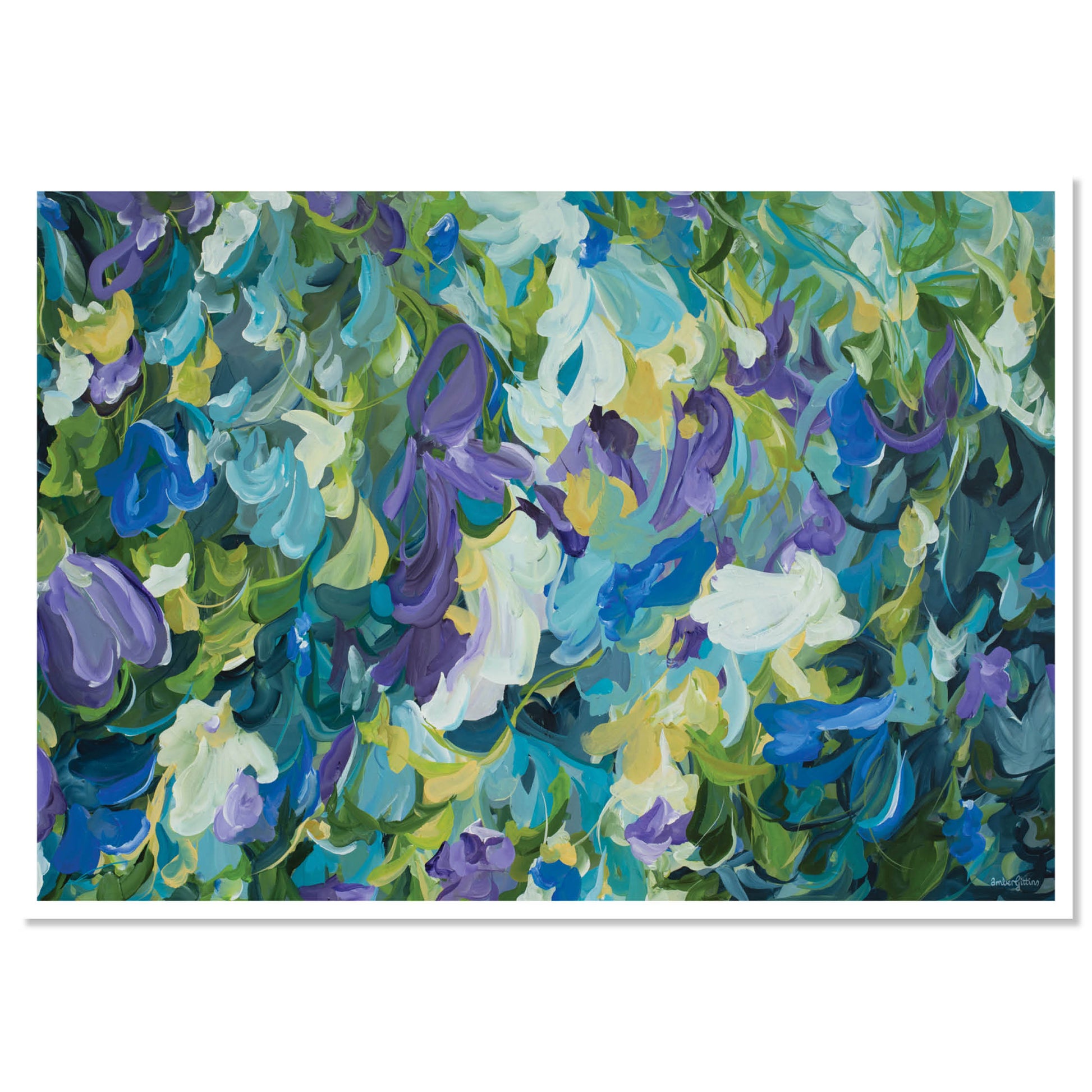 Blue and purple abstract flower wall art poster print