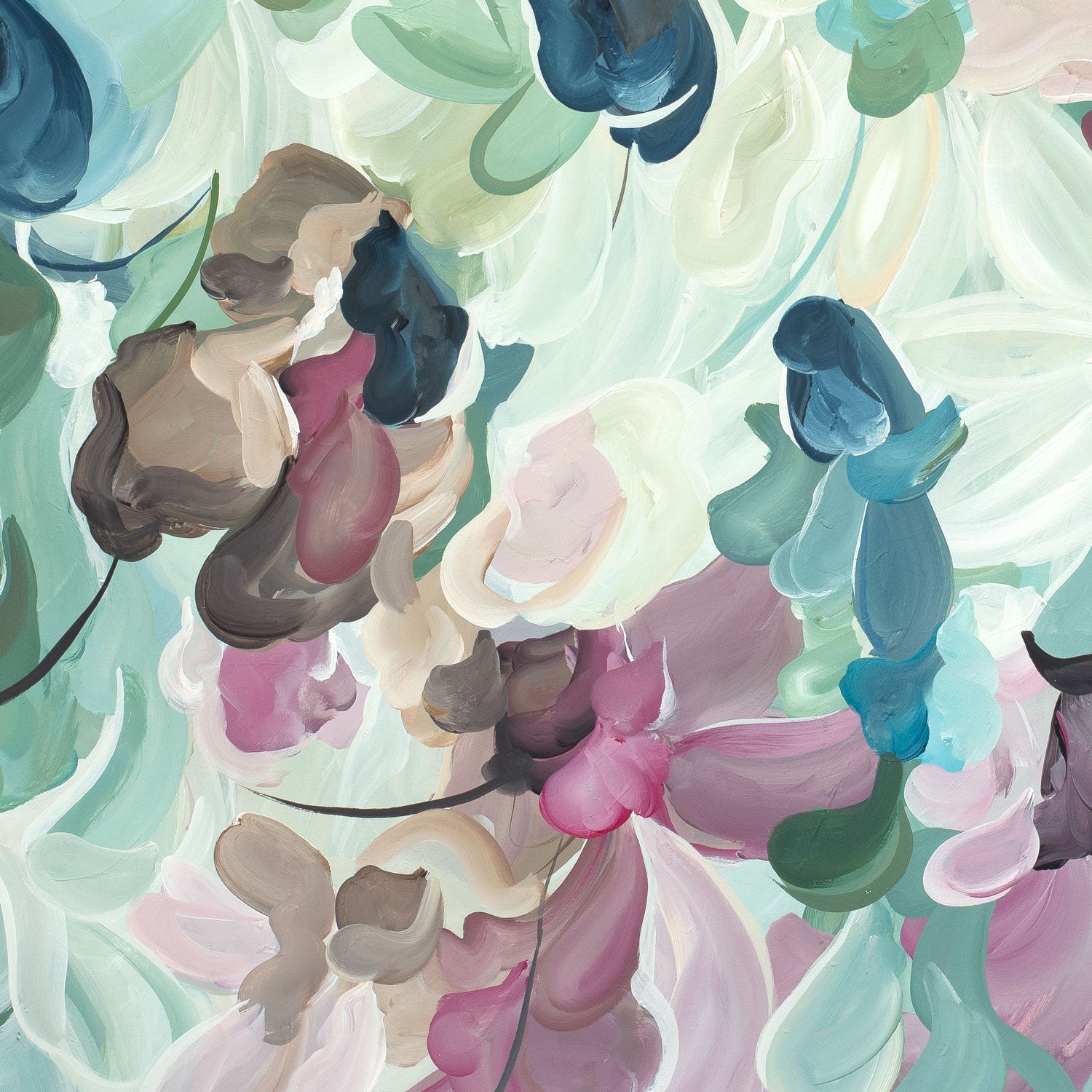 Colorful abstract pattern with pastel shades of pink, blue, green, and brown.