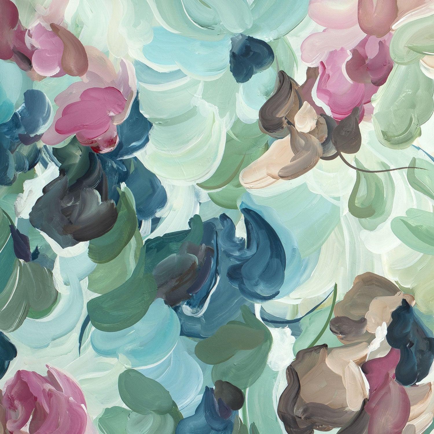 Colorful floral pattern with soft pastel colors on a light background