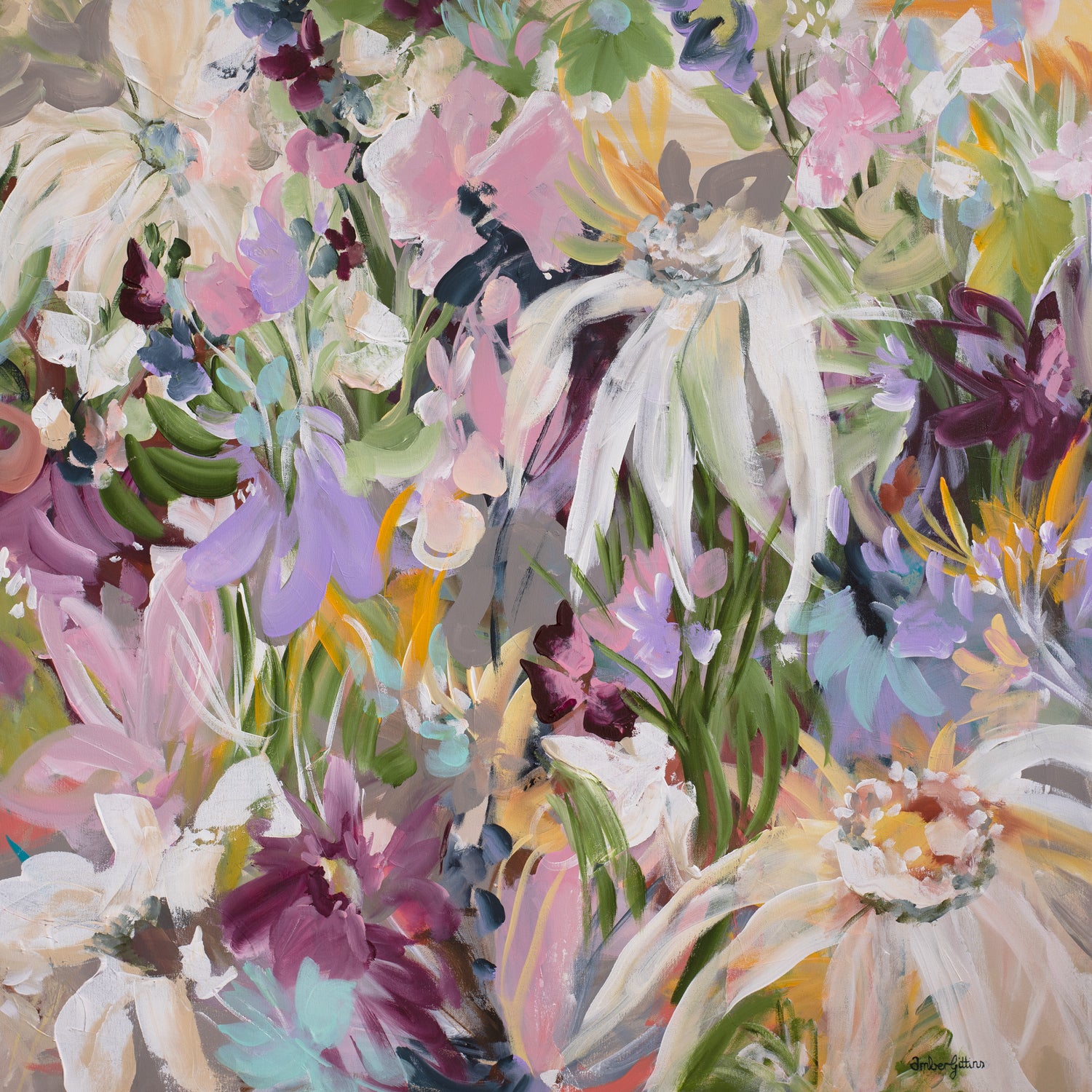 Colorful floral art print with a variety of flowers