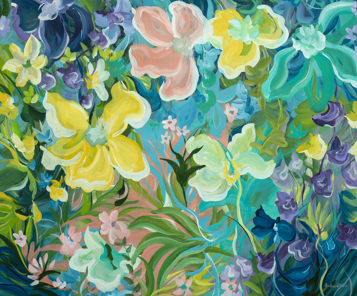 Colourful botanical original painting by Amber Gittins artist