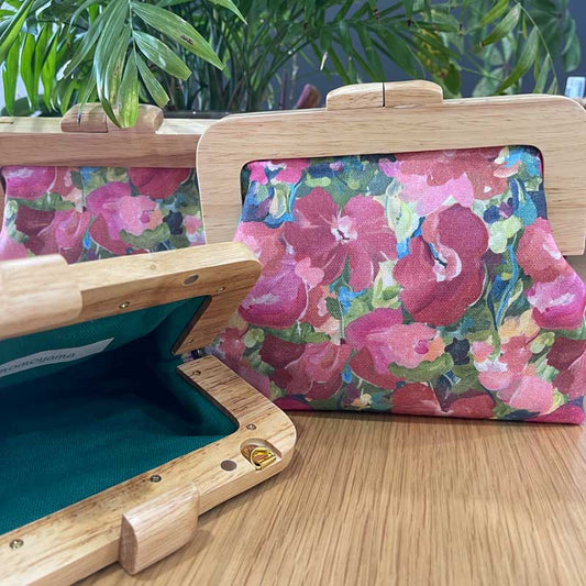 Wooden Clutch - Red Flowers