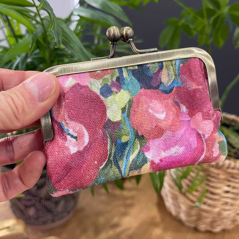 Metal Kisslock Coin Purse - Red Flowers