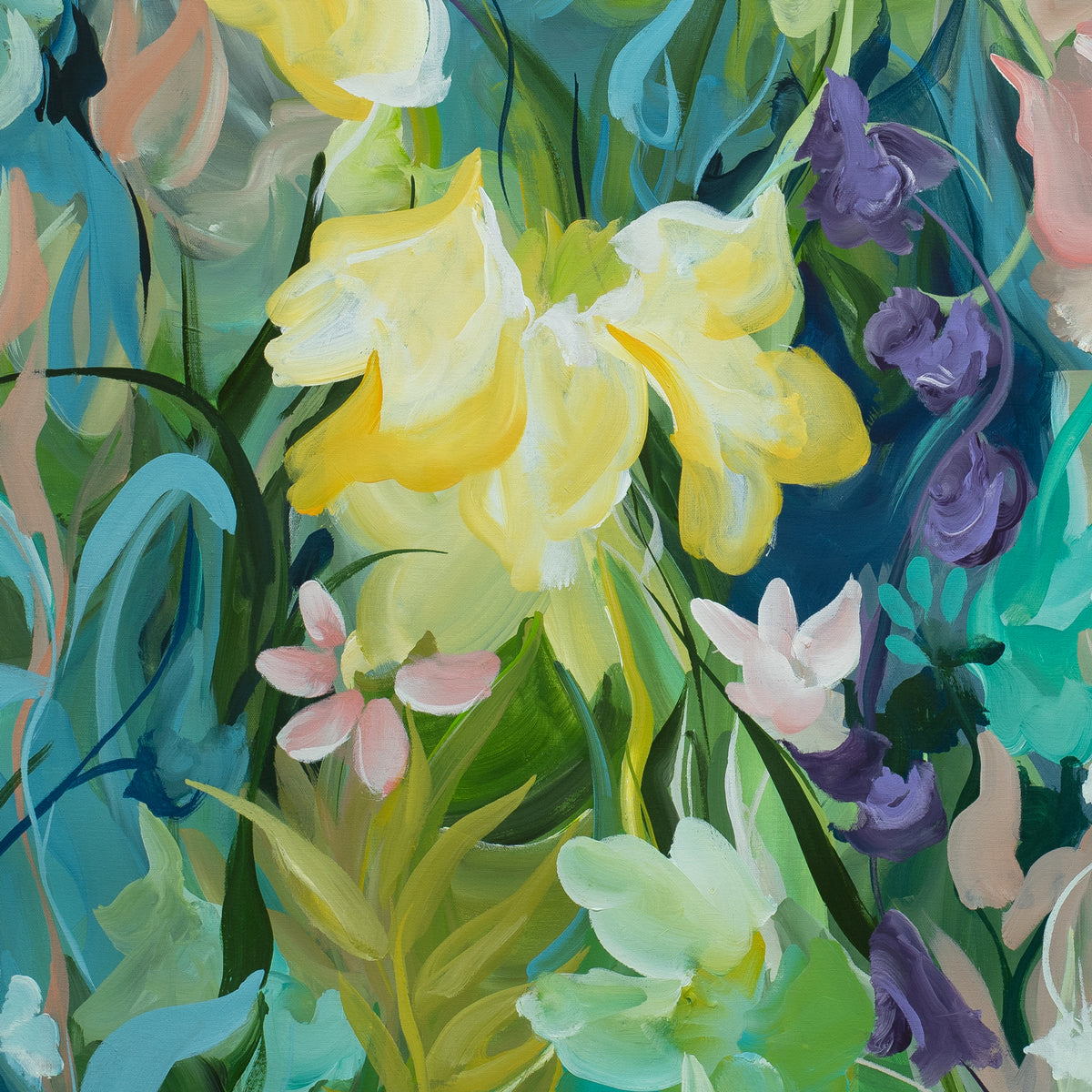 Colourful abstract flower painting - cropped section