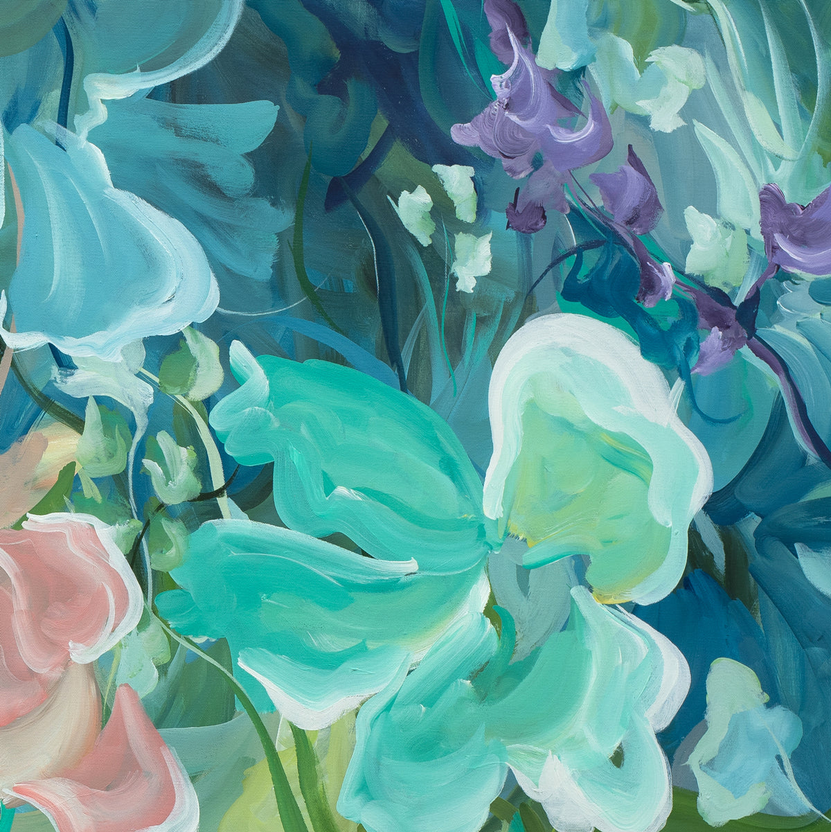 Colourful abstract flower painting - cropped section
