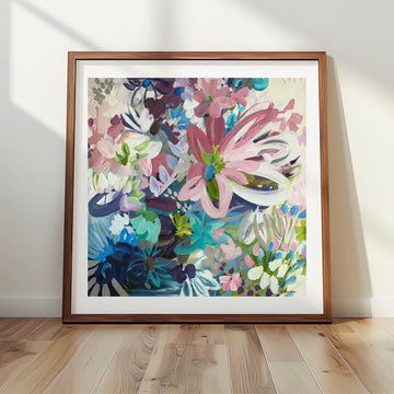 Colourful abstract flower botanical fine art print. 