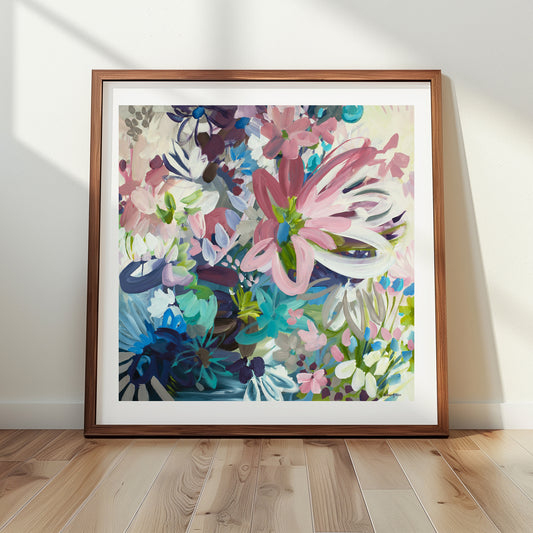 Colourful abstract flower botanical fine art print. 