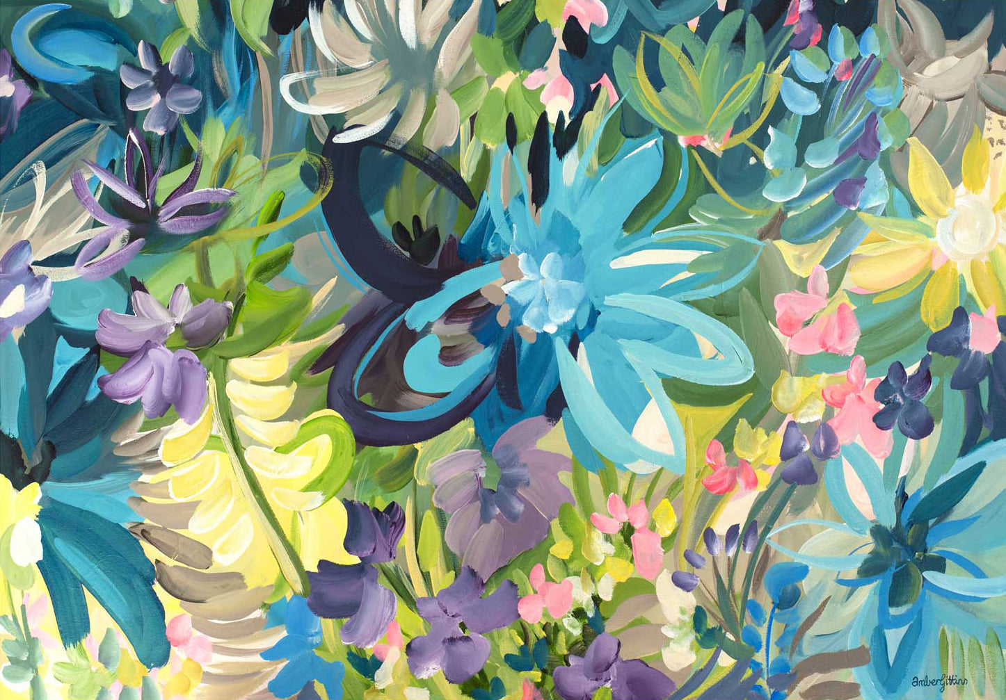 Colourful tropical flower abstract wall art print. 