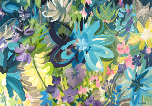 Colourful tropical flower abstract wall art print. 