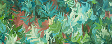 Green tropical abstract palm leave painting