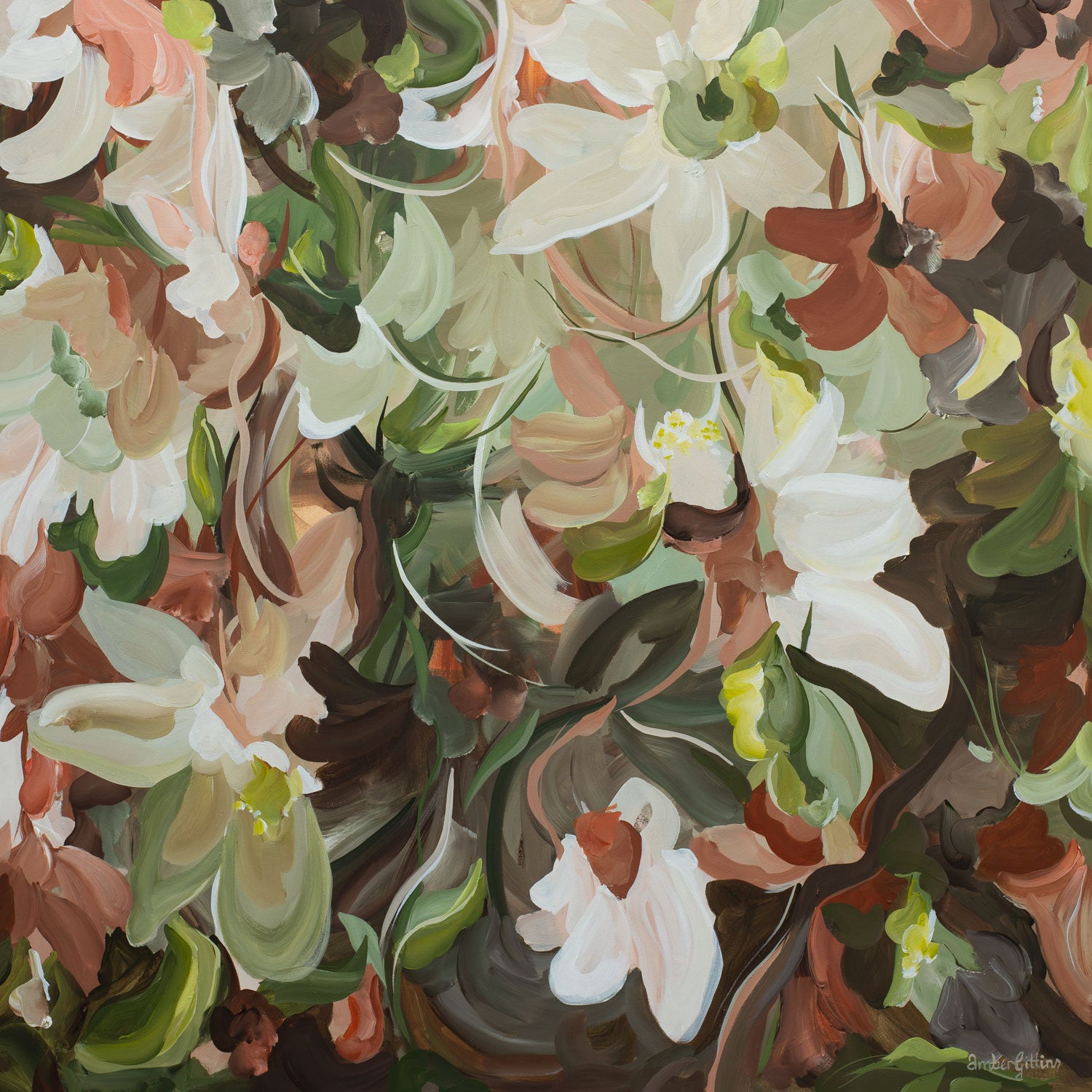 Natural, earthy coloured abstract flower original painting