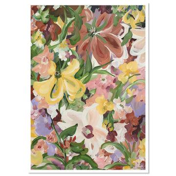 Bohemian style yellow, brown and pink abstract wildflower poster print